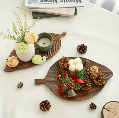 Bandeja Folha de Noz em Madeira Maciça