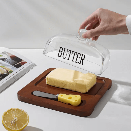 Prato de Manteiga em Bambu com Tampa de Vidro