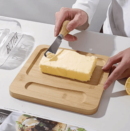 Prato de Manteiga em Bambu com Tampa de Vidro