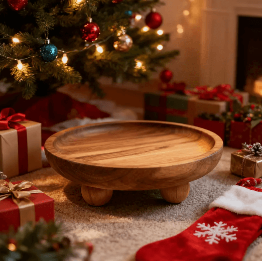 Bandeja de Madeira com Pedestal