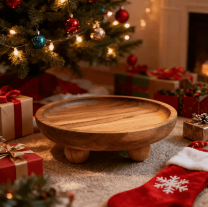 Bandeja de Madeira com Pedestal